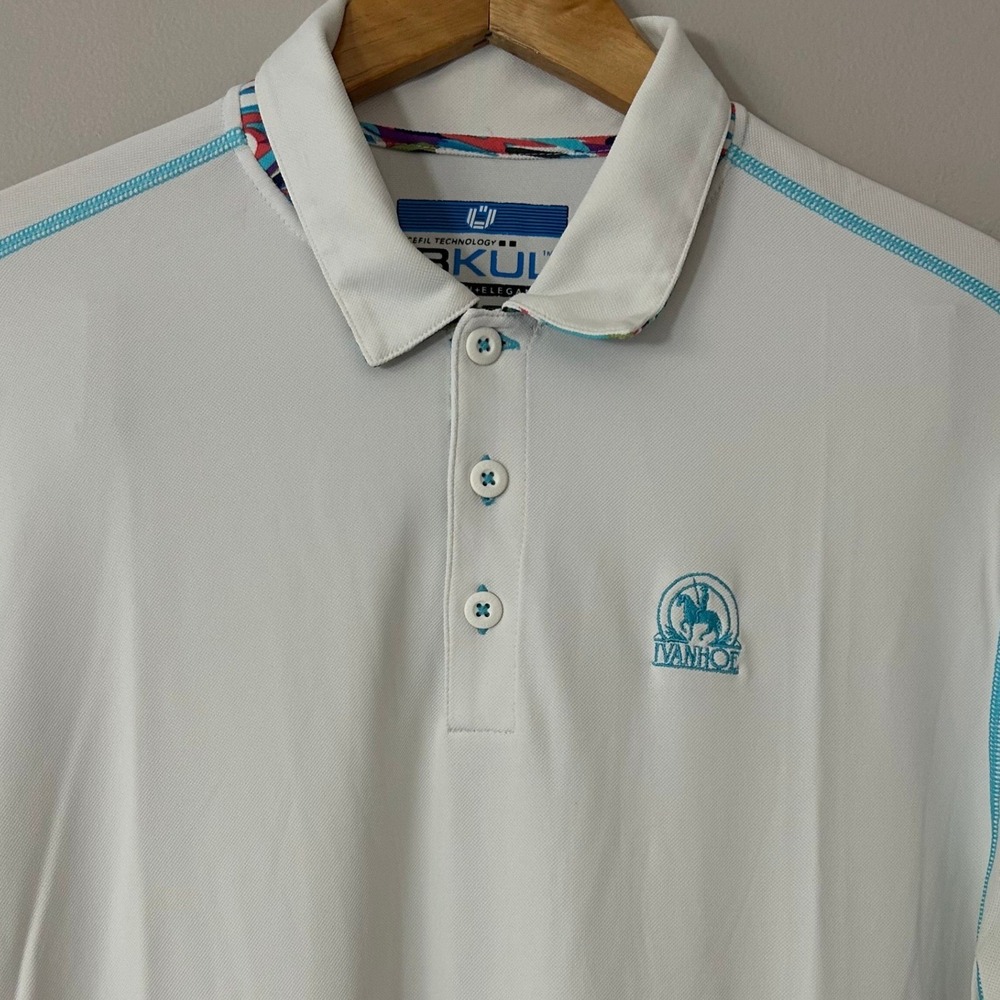 IBKUL Polo Shirt Mens M White IceFil UV Protection Golf Short Sleeve Ivanhoe